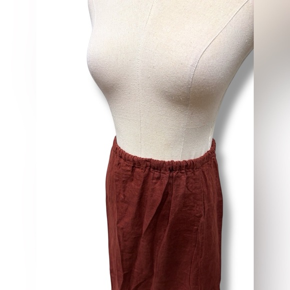 Krista Larson 100% Linen Lagenlook Midi Skirt Bohemian Terracotta Red - Picture 4 of 13